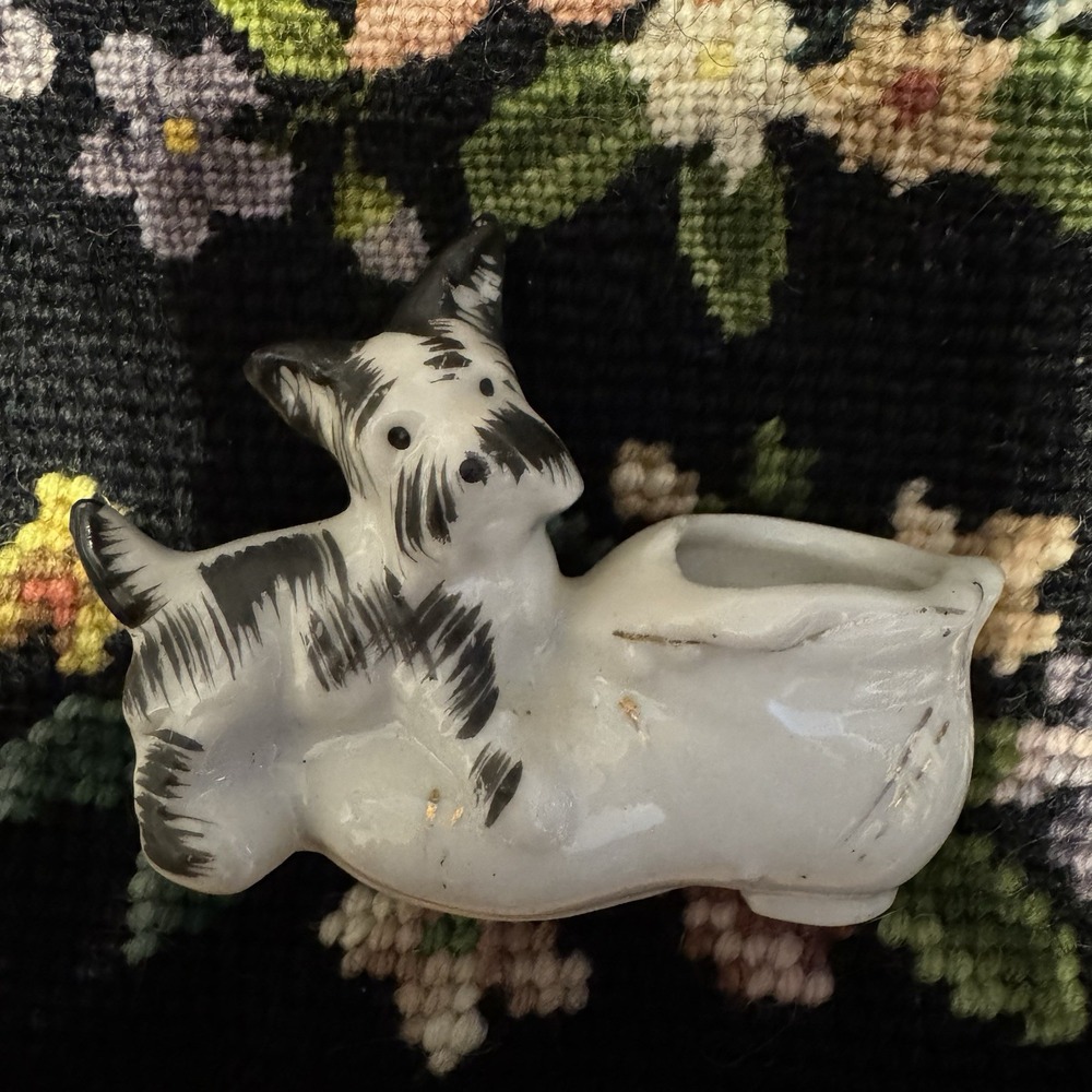 White Terrier Dog On‎ Shoe Small Figurine Miniature Occupied Japan Vintage